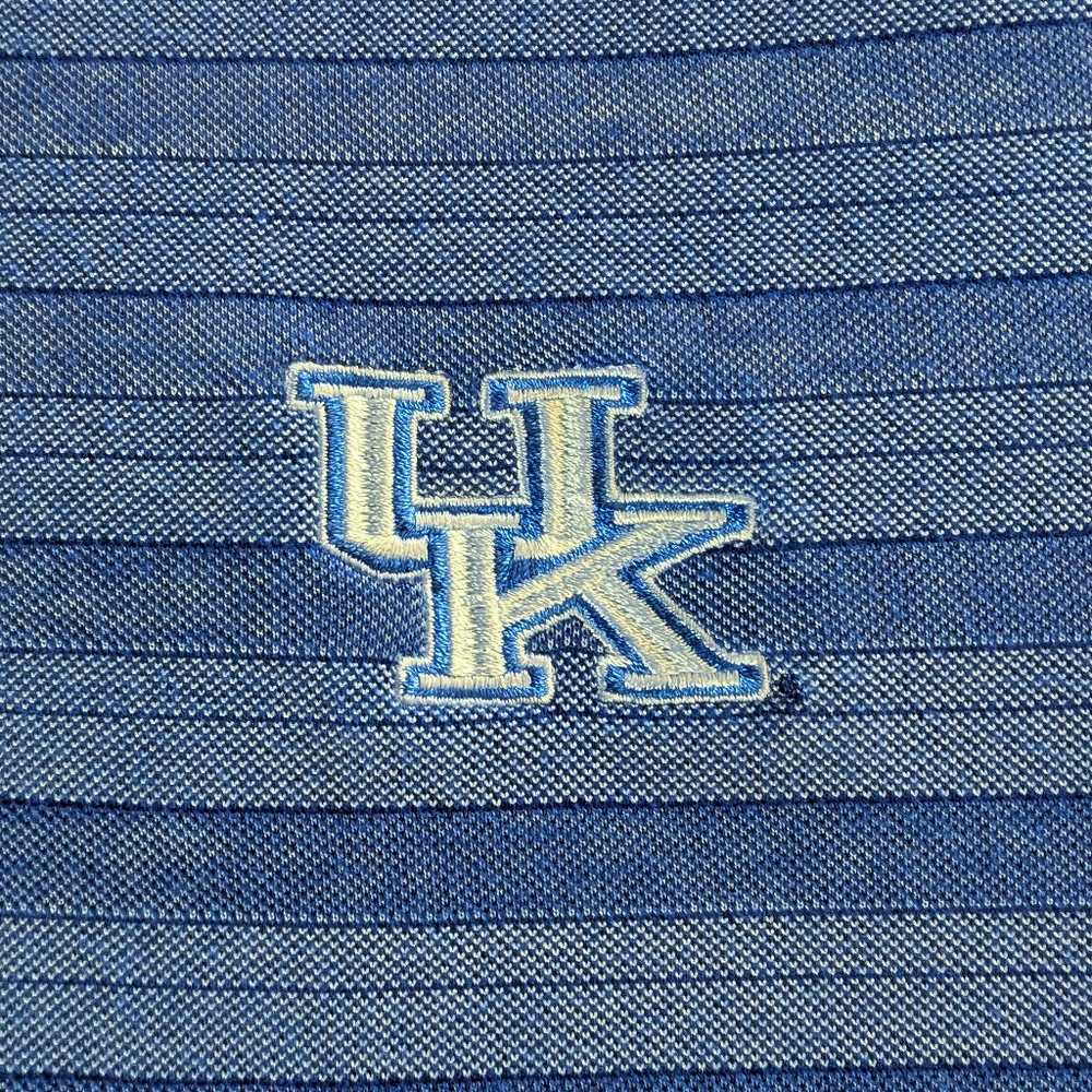 Mens Medium Blue striped UK Embroidered Quick Dry Golf Shirt,